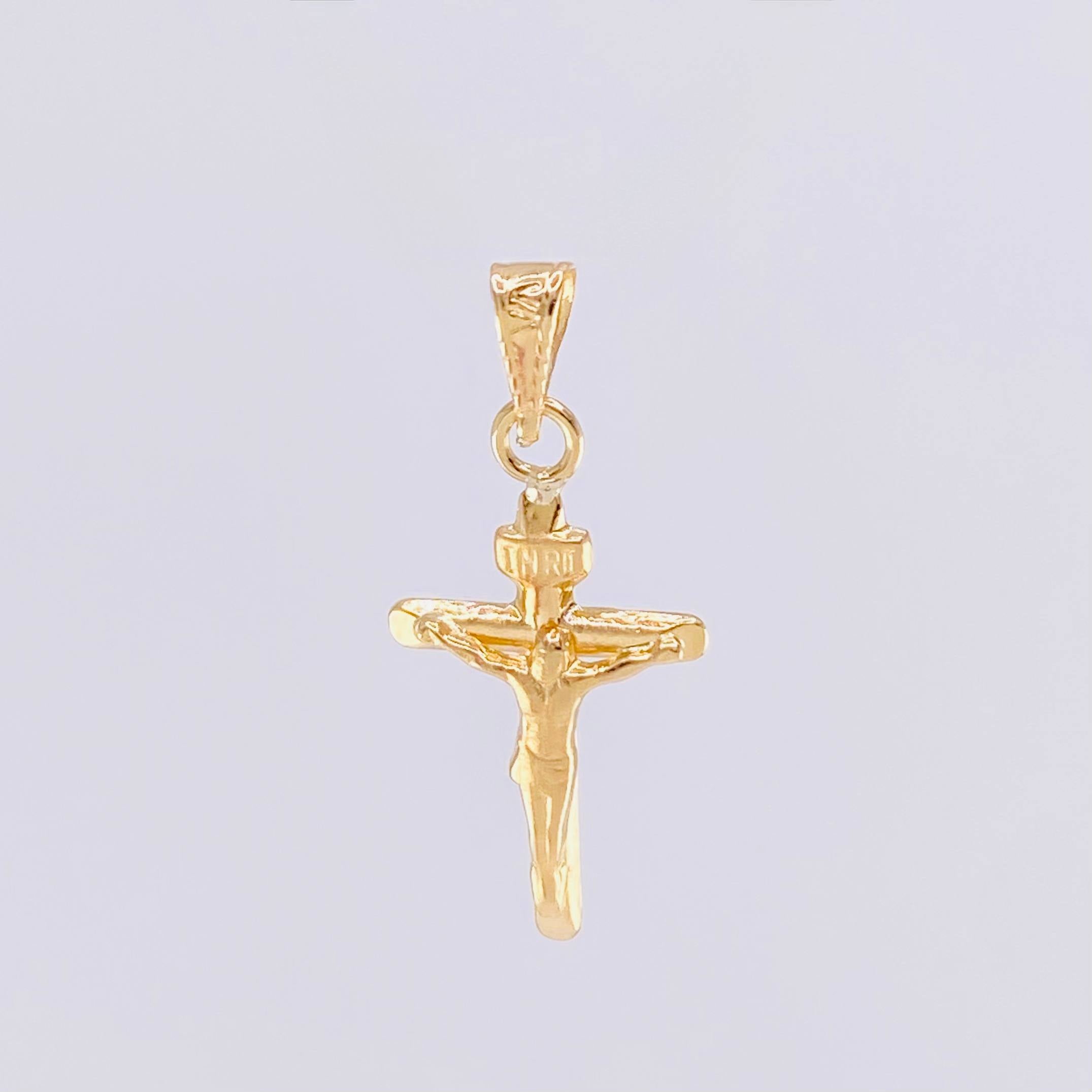 Dije Cruz Cristo Puntas Planas Mate 0.55g / 1 in Oro Amarillo 18K