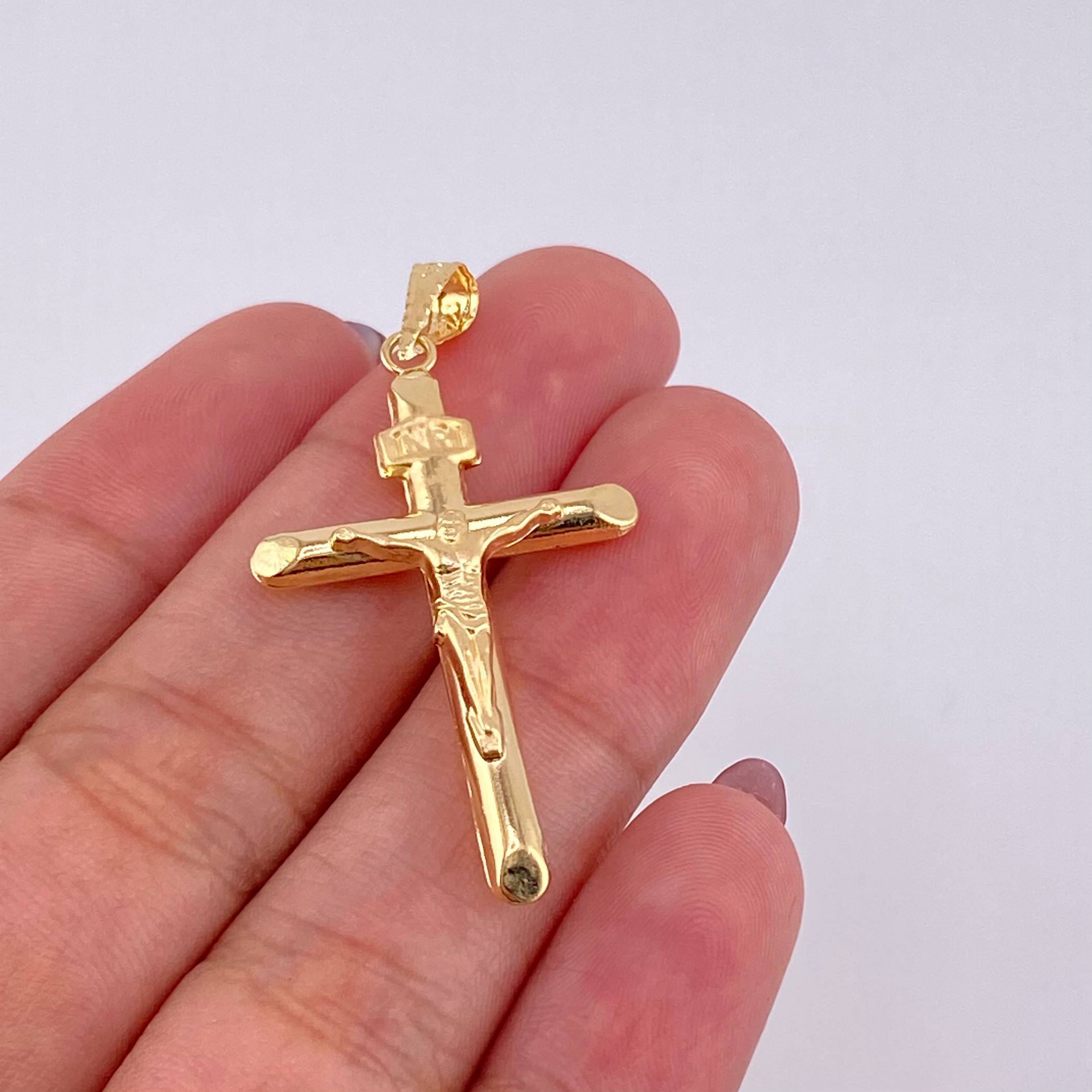 Pendant Cross Christ Flat Tips Matte 1.95g / 1 3/4 in 18K Yellow Gold