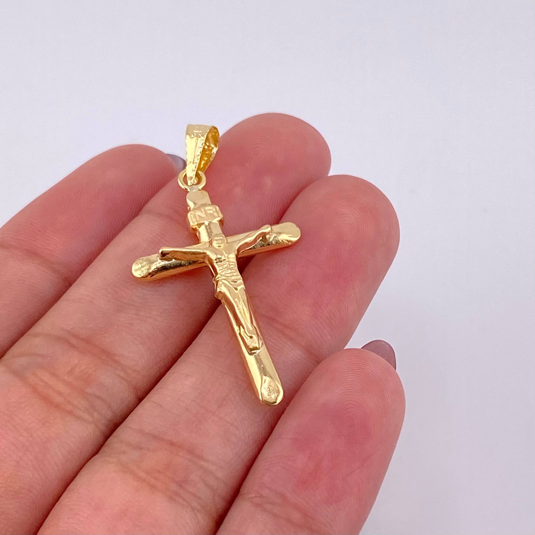 Pendant Cross Christ Flat Tips Matte 1.55g / 1 1/2 in Yellow Gold 18K