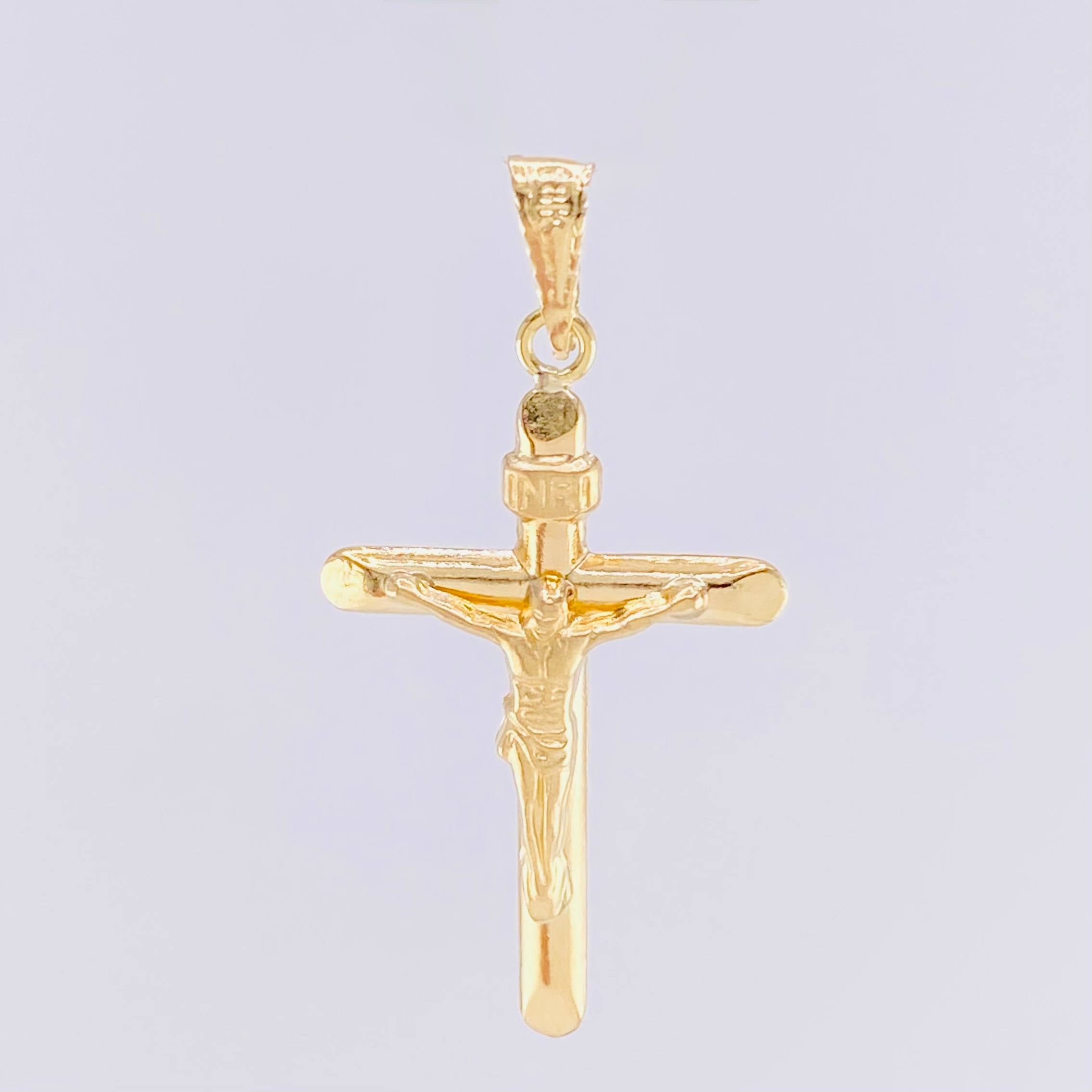Pendant Cross Christ Flat Tips Matte 1.55g / 1 1/2 in Yellow Gold 18K