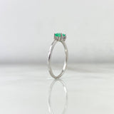 Solitaire Ring Flower Square 2.1gr / Size 8 / Emerald 49pts - White Diamonds 5pts White Gold (Jewelry) ©