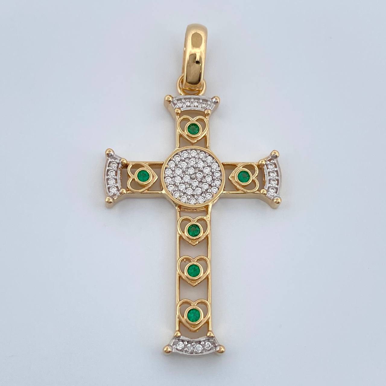 Dije Cruz Halo Corazones 5.15gr / 1 3/4 in / Dos Oros Amarillo Blanco 18K %