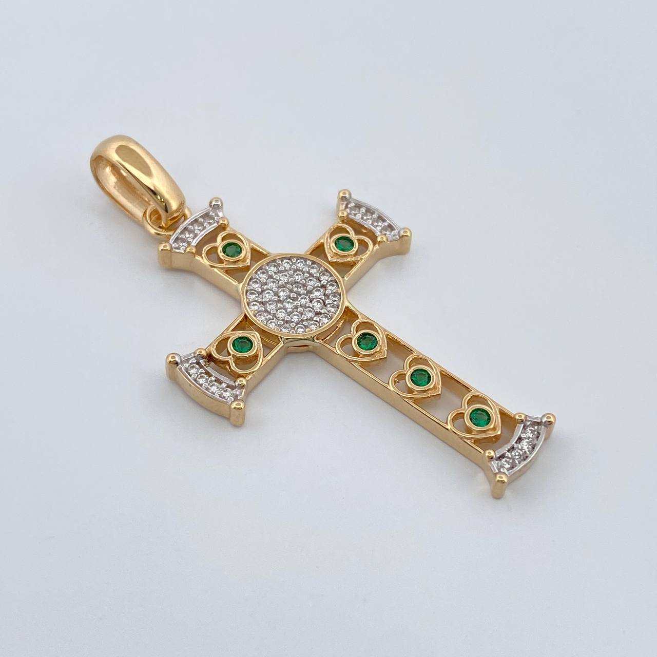 Dije Cruz Halo Corazones 5.15gr / 1 3/4 in / Dos Oros Amarillo Blanco 18K %