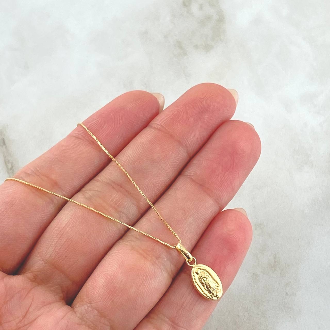 Set Cadena Veneciana 0.95gr /45cm/ 0.6mm + Dije Virgen Guadalupe Lisa 0.45gr /1.5cm / 1.4g Oro 18K (Oferta) *