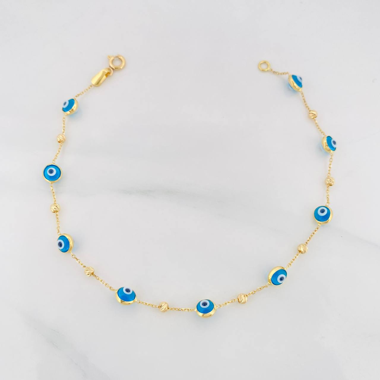 Classic Link Bracelet Turkish Eye 2.2g / 7 3/4 in / 0.9mm Yellow Gold 18K