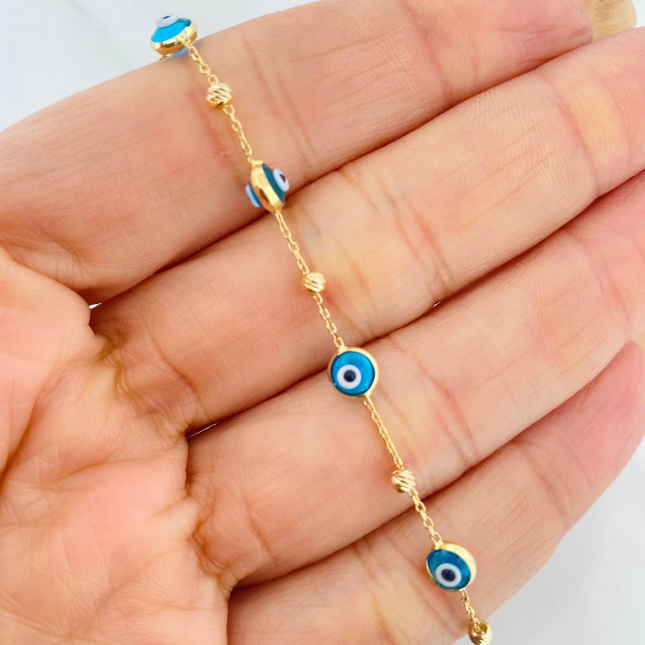 Classic Link Bracelet Turkish Eye 2.2g / 7 3/4 in / 0.9mm Yellow Gold 18K