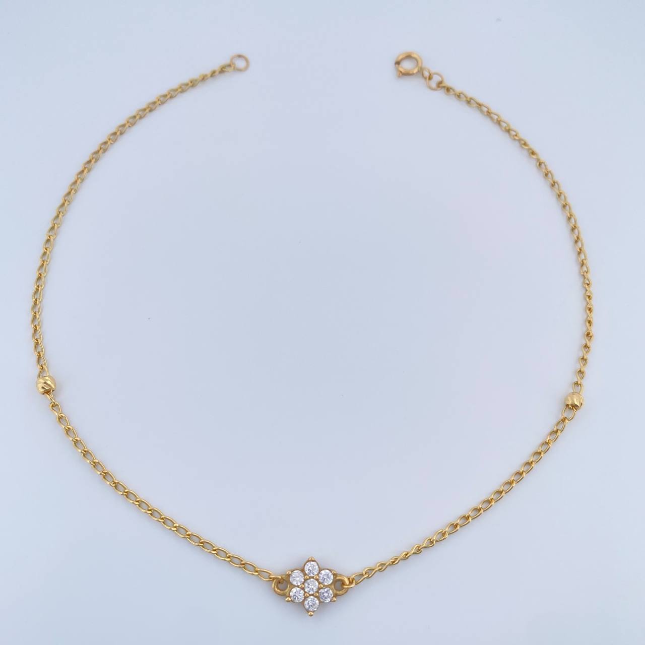 Tobillera Espiga Flor 2.25gr / 9 3/4 in / 3mm Oro Amarillo 18K %