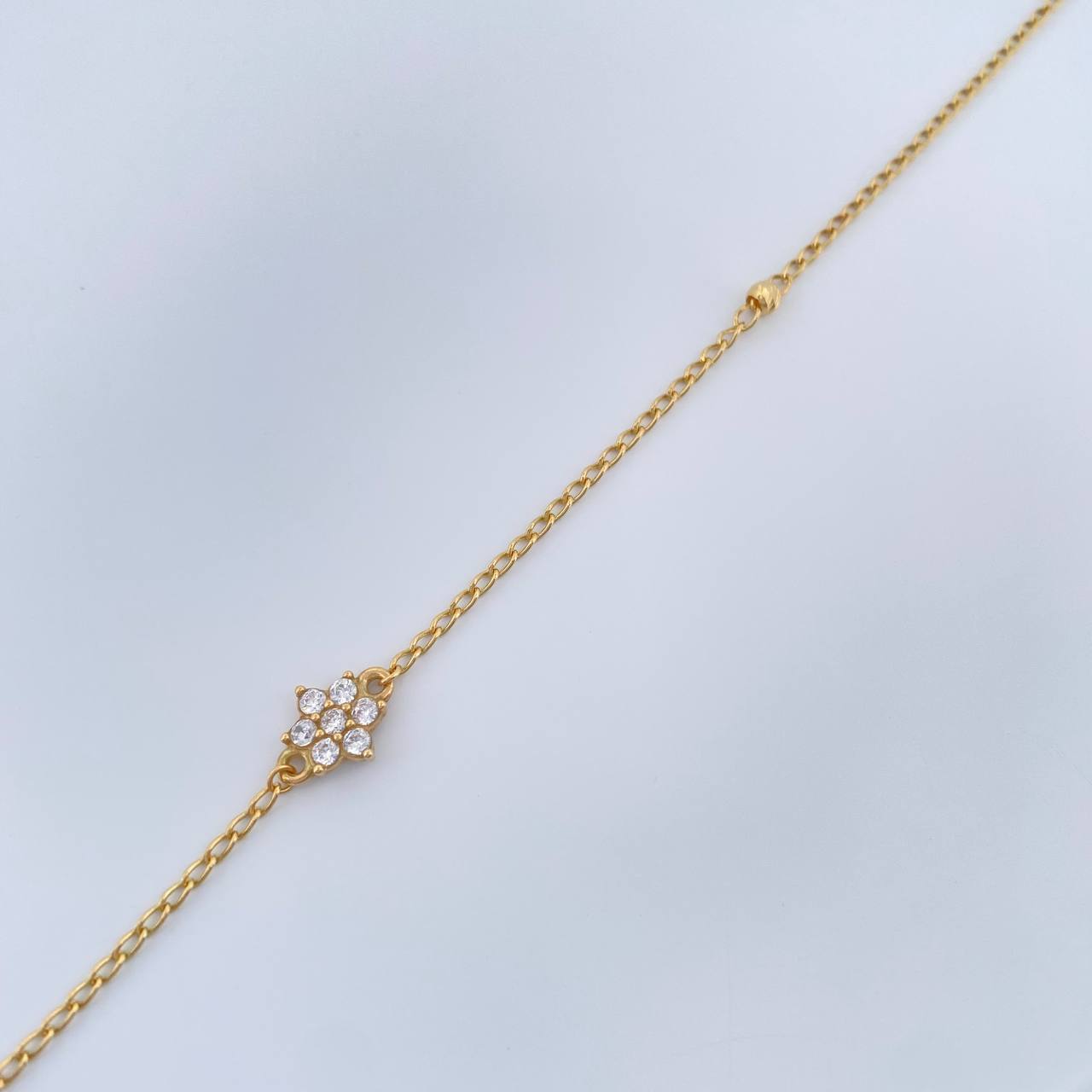 Tobillera Espiga Flor 2.25gr / 9 3/4 in / 3mm Oro Amarillo 18K %