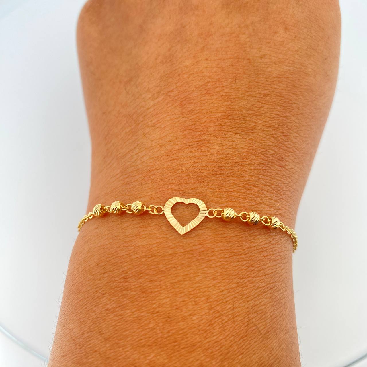 Pulso Silueta Corazón Diamantado 1.6gr / 7 1/2 in / 3mm Oro Amarillo 18K %