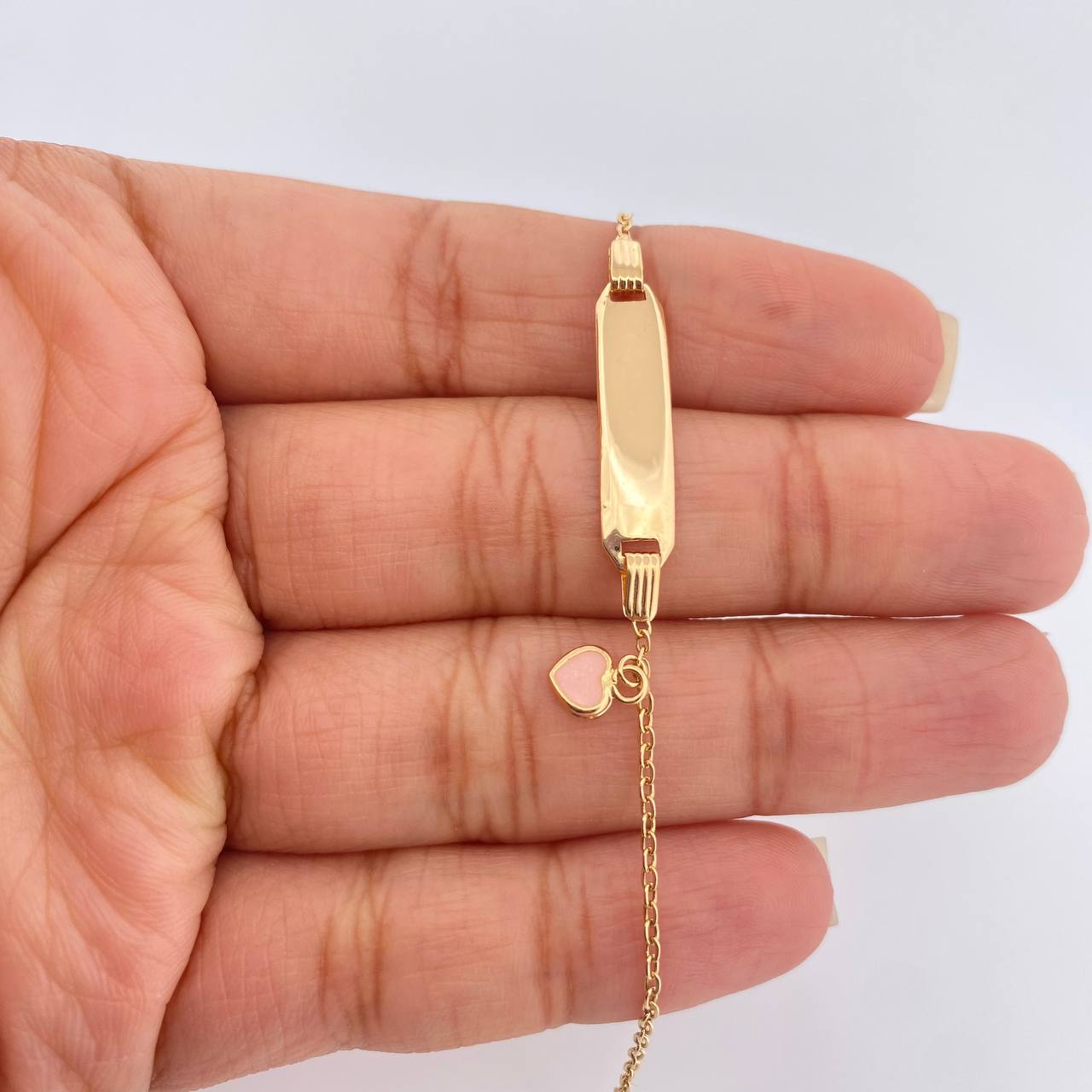 Pulso Bebé Placa Aro Seguido Corazón 1.7gr / 6 1/2 in / 1.37mm Oro Amarillo 18K %