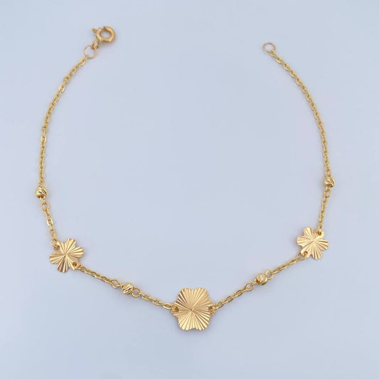 Pulso Flores Diamantadas 1.8gr / 7 1/2 in / 3mm Oro Amarillo 18K %