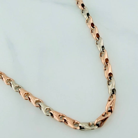 Cadena Rustica Espiga 10.85gr / 20 3/4 in / 4.9mm Dos Oros Blanco Rosa 18K $