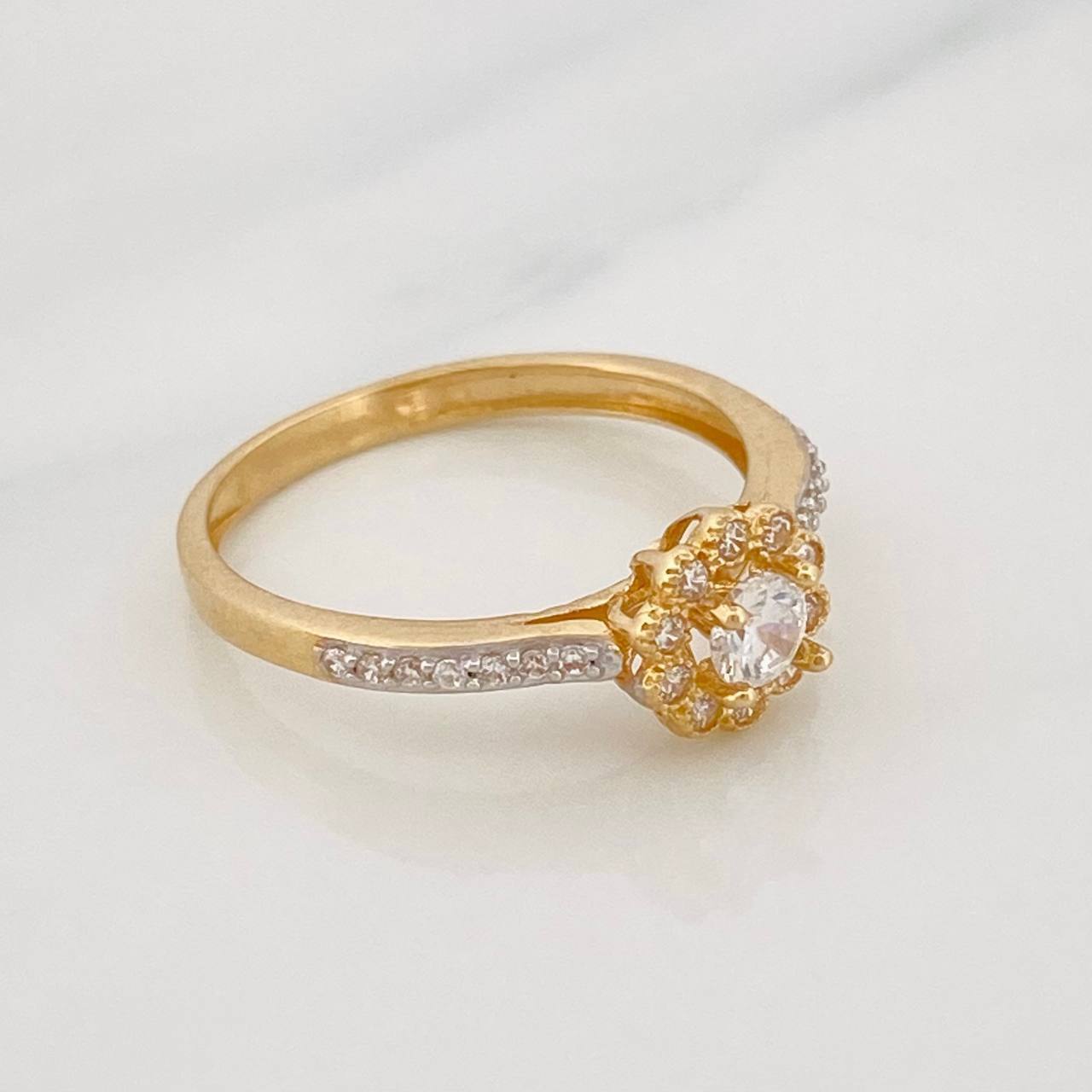 Anillo Flor Tupida 2g / T6 1/2 Dos Oros Amarillo Blanco 18K