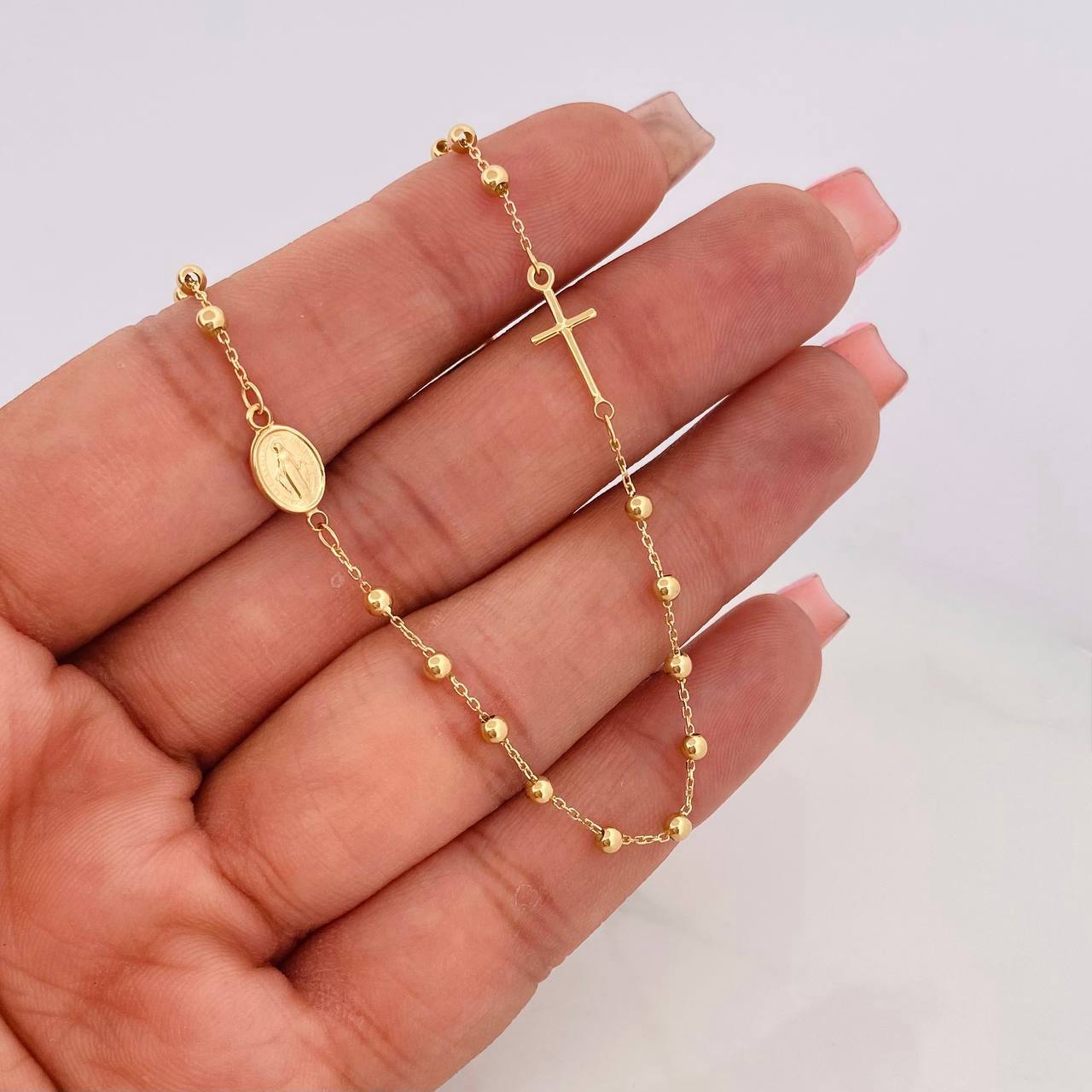 Cadena Denario Virgen Milagrosa 3.1g / 18 in / 0.88mm Oro Amarillo 18K