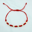 Red Woven Bracelet 7 Knots 6 Diamond Cut Cylinders Yellow Gold 18K