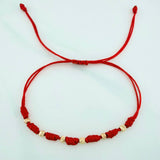 Pulsera Tejida Roja 7 Nudos 3Mm 6 Und Oro Amarillo 18K