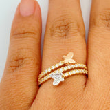 Anillo Mariposas Doble Carril 2.5gr / T7 1/2 / Tres Oros 18K %