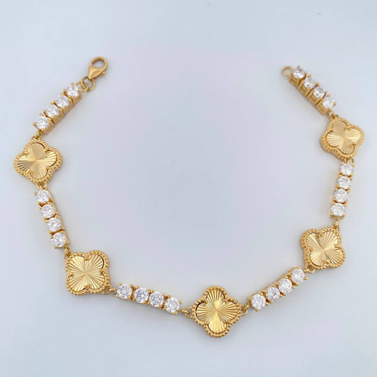 Pulso Tennis Trebol 19.25gr / 7 3/4 in / 3.7mm Oro Amarillo Nac.Esp. 18K %