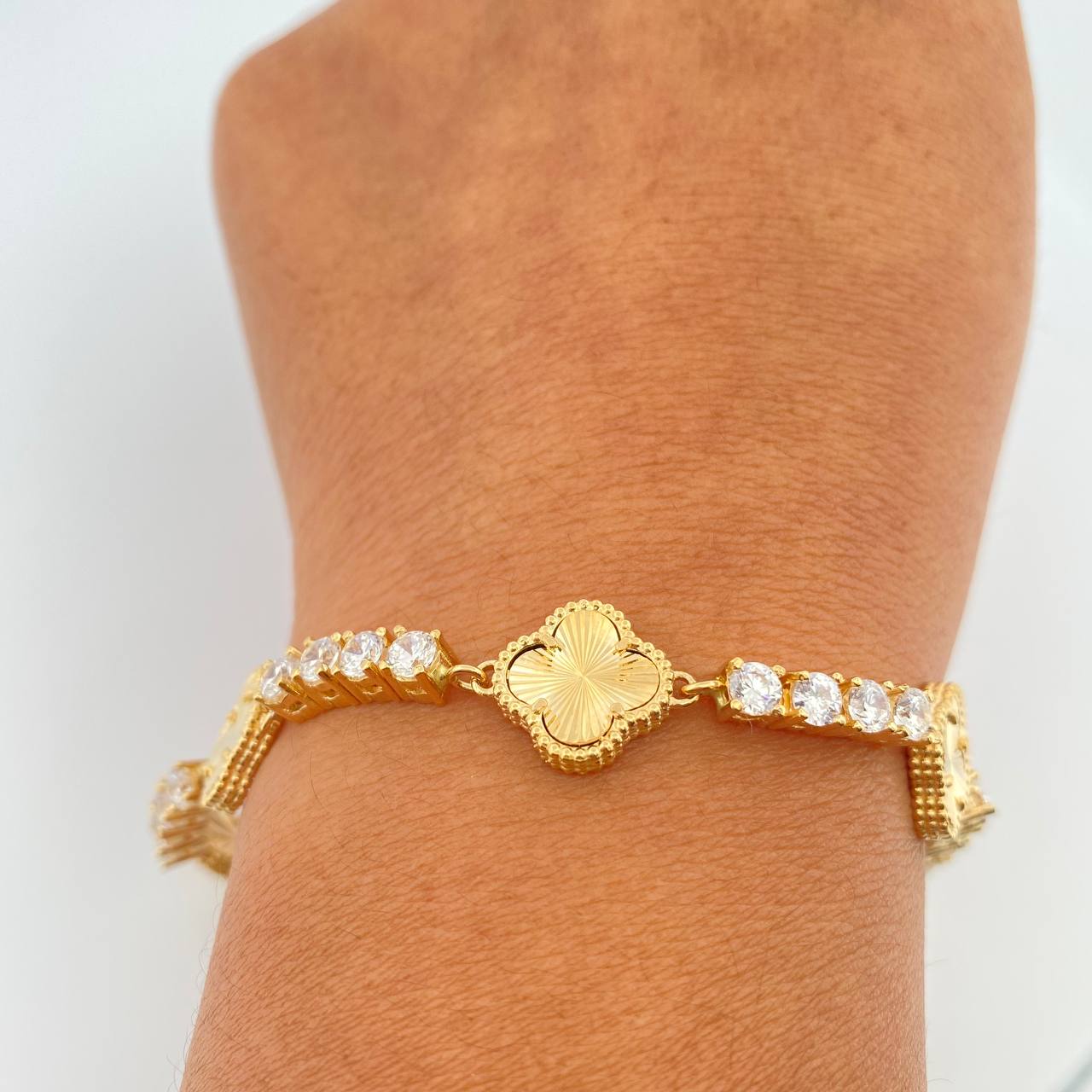 Pulso Tennis Trebol 19.25gr / 7 3/4 in / 3.7mm Oro Amarillo Nac.Esp. 18K %