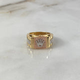 Anillo Corona Cinturón Cuadrado 10.6gr / T11 1/4 / Circones Blancos Dos Oros Amarillo Blanco