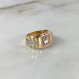 Anillo Corona Cinturón Cuadrado 10.6gr / T11 1/4 / Circones Blancos Dos Oros Amarillo Blanco