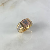 Anillo Corona Cinturón Cuadrado 10.6gr / T11 1/4 / Circones Blancos Dos Oros Amarillo Blanco