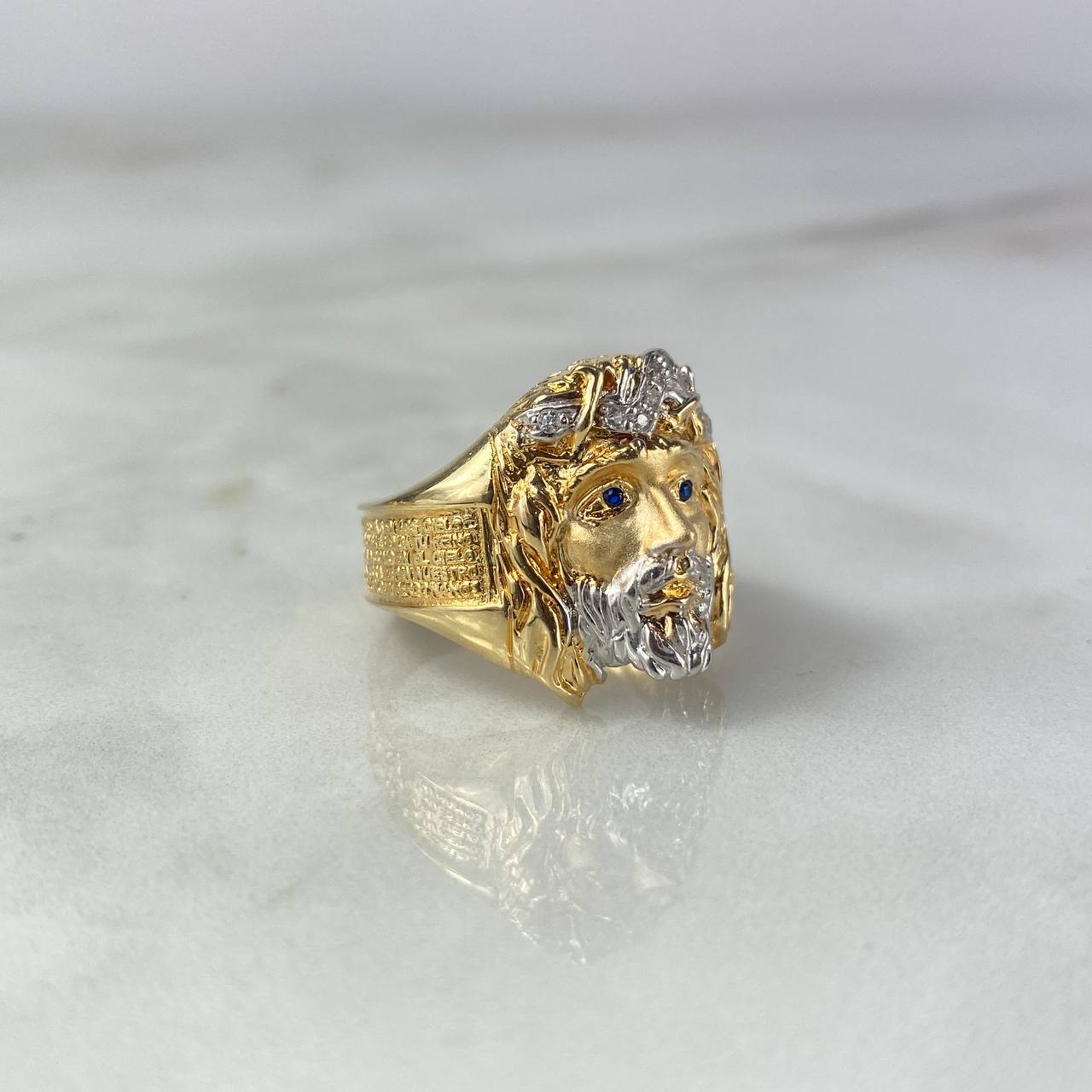Christ Ring 11.25gr / T10 1/4 / White Zircons Two-tone Yellow and White Gold