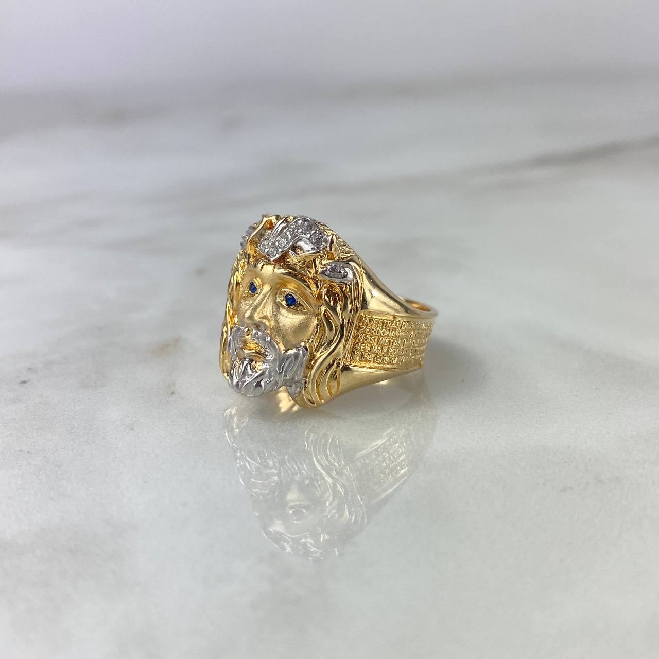 Christ Ring 11.25gr / T10 1/4 / White Zircons Two-tone Yellow and White Gold