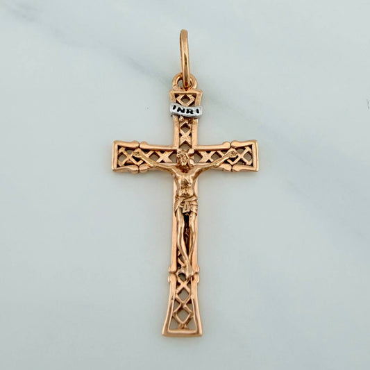 Dije Cruz Cristo Vintage 2.2gr / 1 1/2 in / Dos Oros Blanco Rosa 18K $