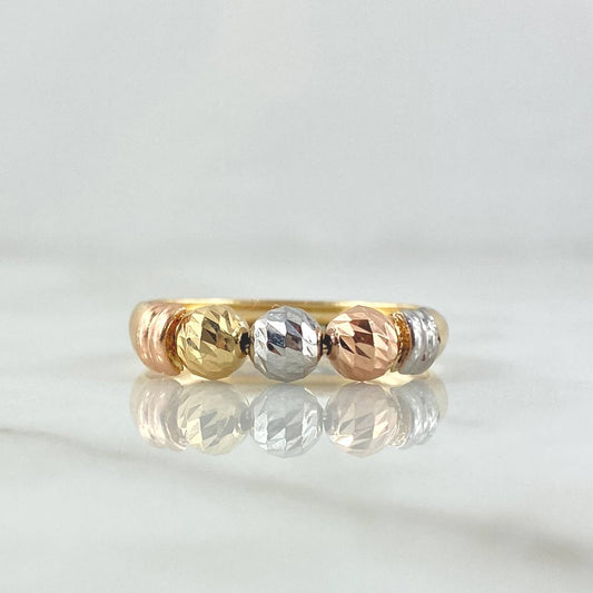 Trio Ball Ring 1.65gr / Size 7 1/4 / 5mm Diamond-Cut Balls Three 18K Golds