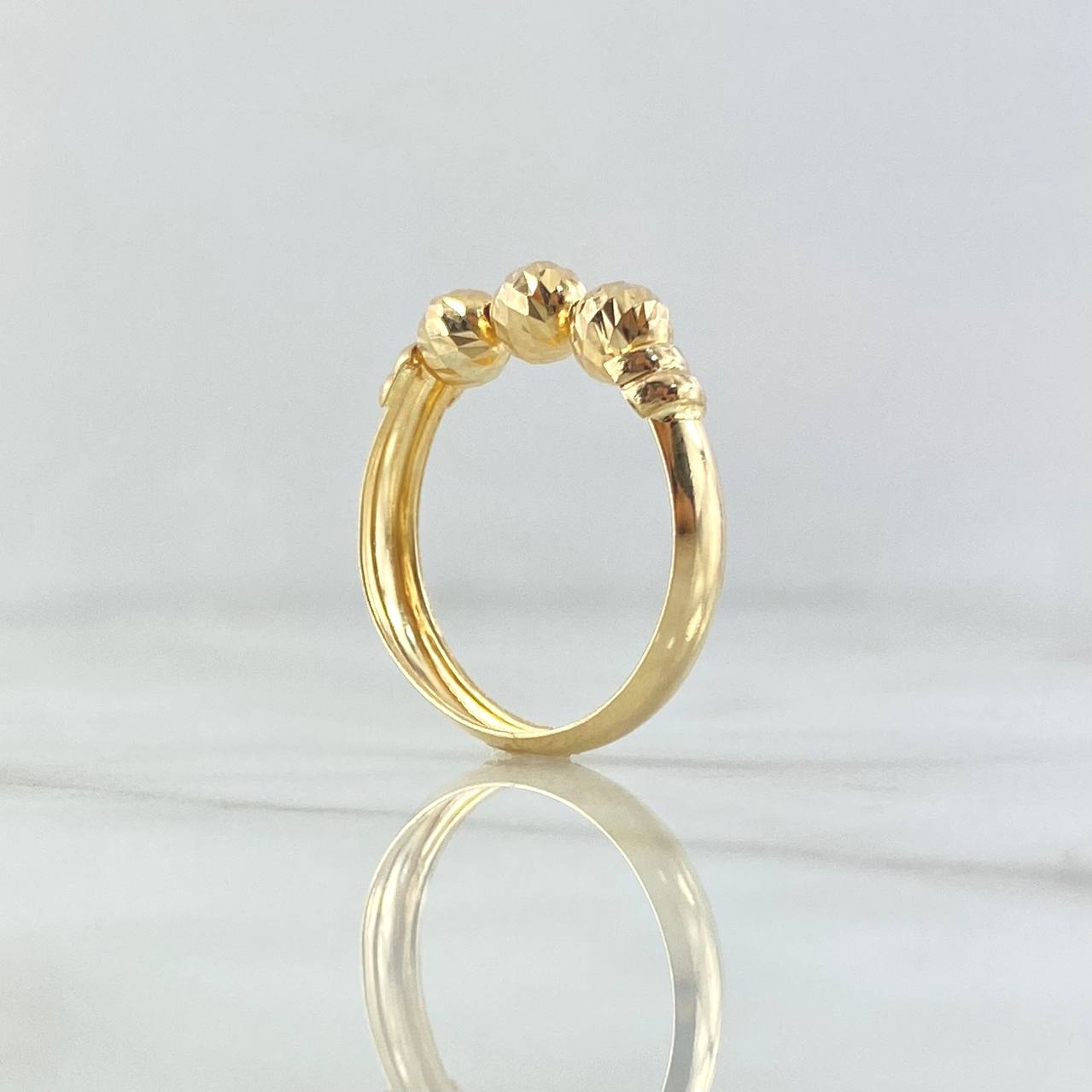 Anillo Trio De Bolas 1.65gr / T6 3/4 / 5mm Bolas Diamantadas Oro Amarillo 18K