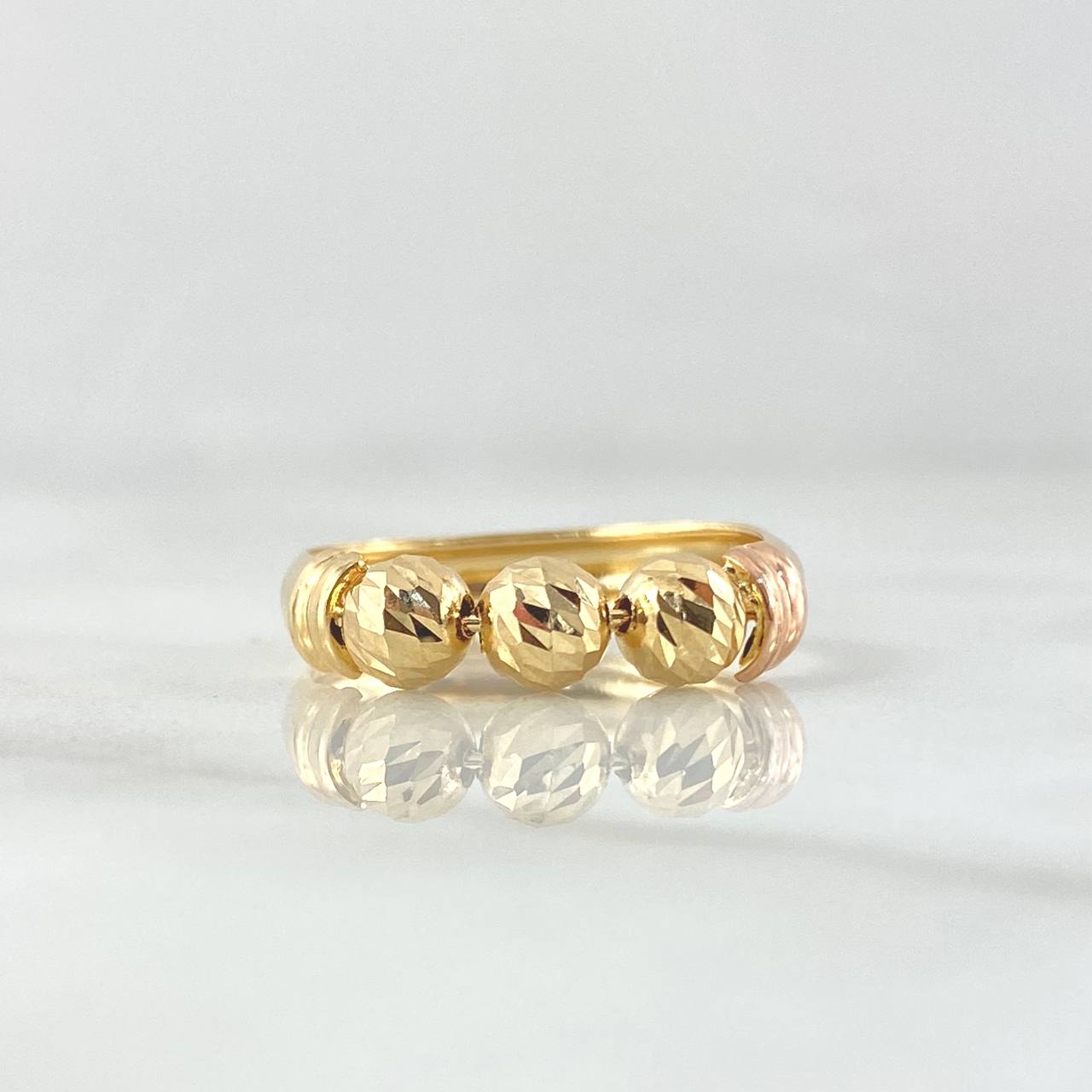 Anillo Trio De Bolas 1.65gr / T7 1/2 / 5mm Bolas Diamantadas Dos Oros Amarillo Rosa 18K