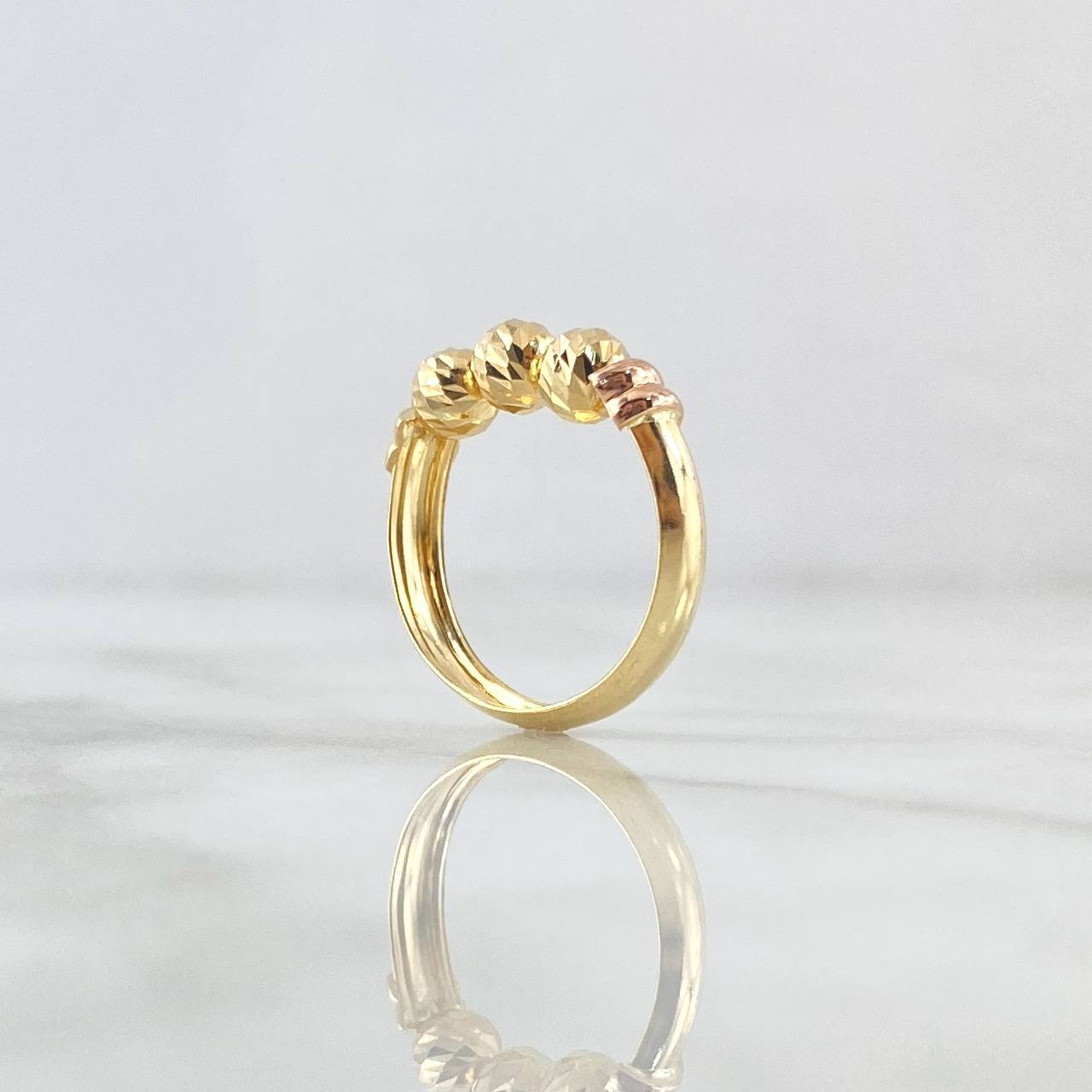Anillo Trio De Bolas 1.65gr / T7 1/2 / 5mm Bolas Diamantadas Dos Oros Amarillo Rosa 18K