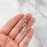 Pendant Thick Trio Line 3.05gr / 3.5cm / White Blue Red Pink Zircons Yellow Gold ©