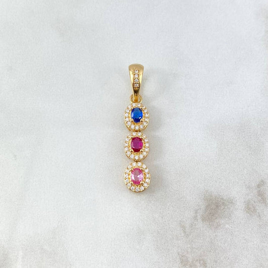 Pendant Thick Trio Line 3.05gr / 3.5cm / White Blue Red Pink Zircons Yellow Gold ©