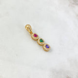Pendant Thick Trio Line 3.05gr / 3.5cm / White Fuchsia Green Lilac Zircons Yellow Gold ©