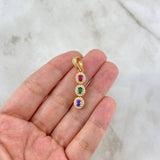 Pendant Thick Trio Line 3.05gr / 3.5cm / White Fuchsia Green Lilac Zircons Yellow Gold ©