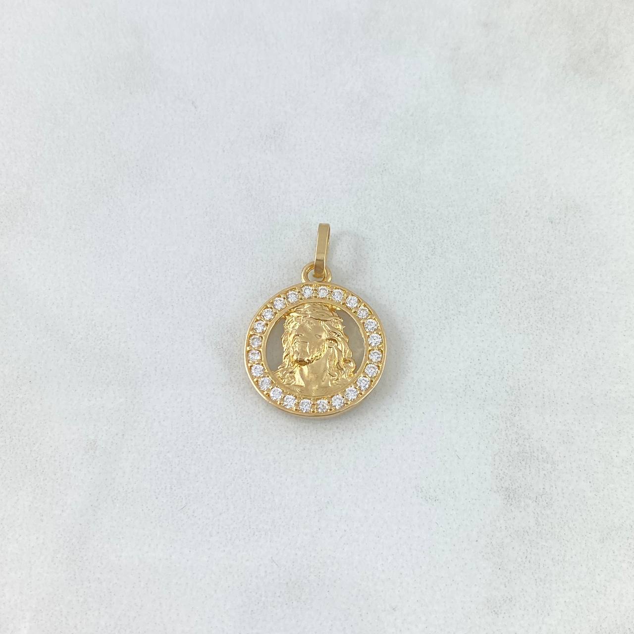 Pendant Jesus Face 2.5gr / 2.2cm / Circle White Zirconia Yellow Gold