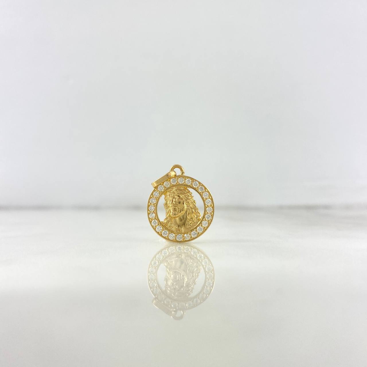 Pendant Jesus Face 2.5gr / 2.2cm / Circle White Zirconia Yellow Gold