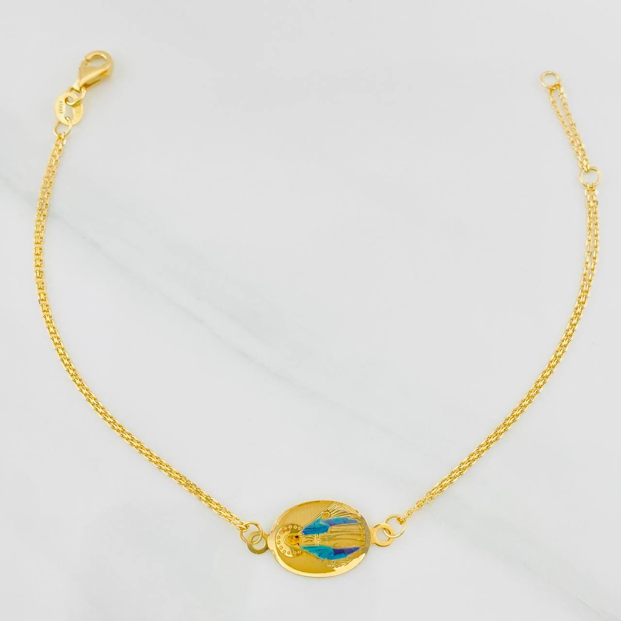 Pulso Modulable Aro Seguido Virgen Milagrosa 1.8g / 7 1/4 in - 6 1/2 in / 0.86mm Oro Amarillo 18K