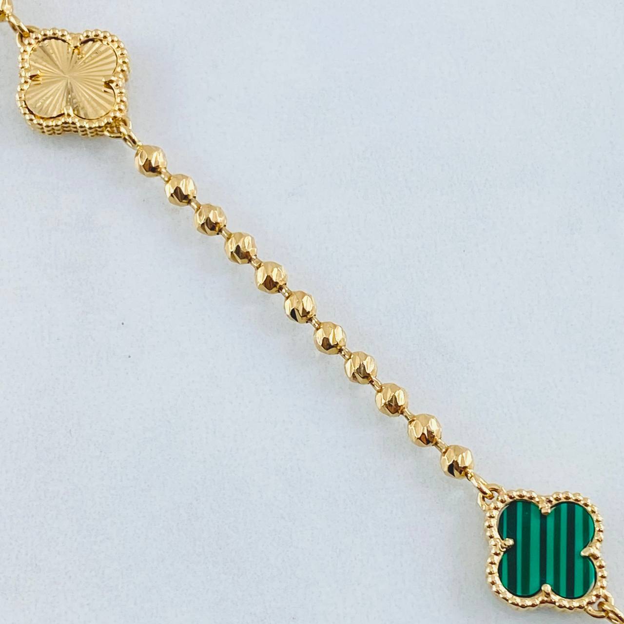 Cadena Trébol Dorado Verde 18.95gr / 45cm / Oro Amarillo Nac.Esp. 18K