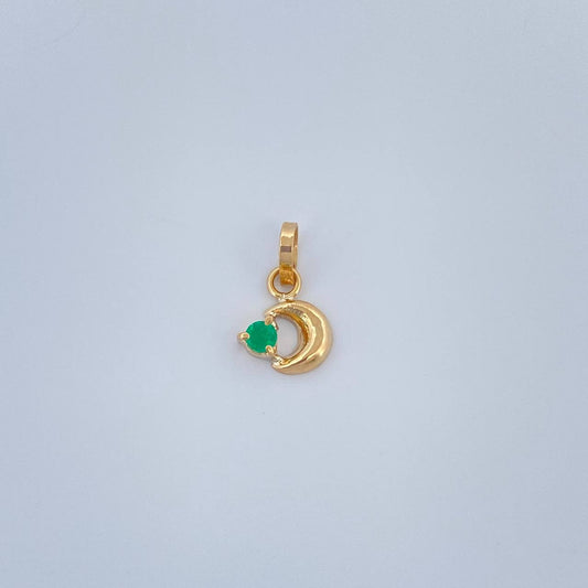 Dije Luna Figura Esmeralda 04Pts 0.25gr / 1/2 in / Oro Amarillo 18K %