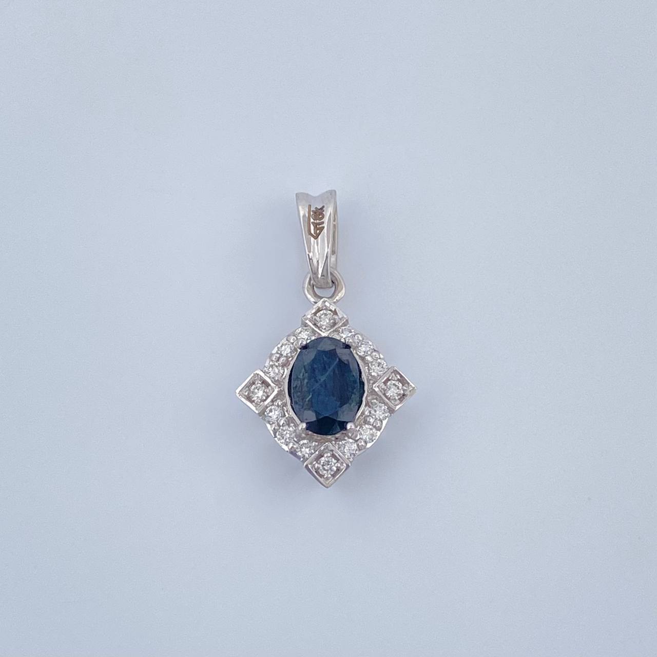 Dije Rombo Zafiro Diamantes 1.55gr / 3/4 in / Oro Blanco 18K %