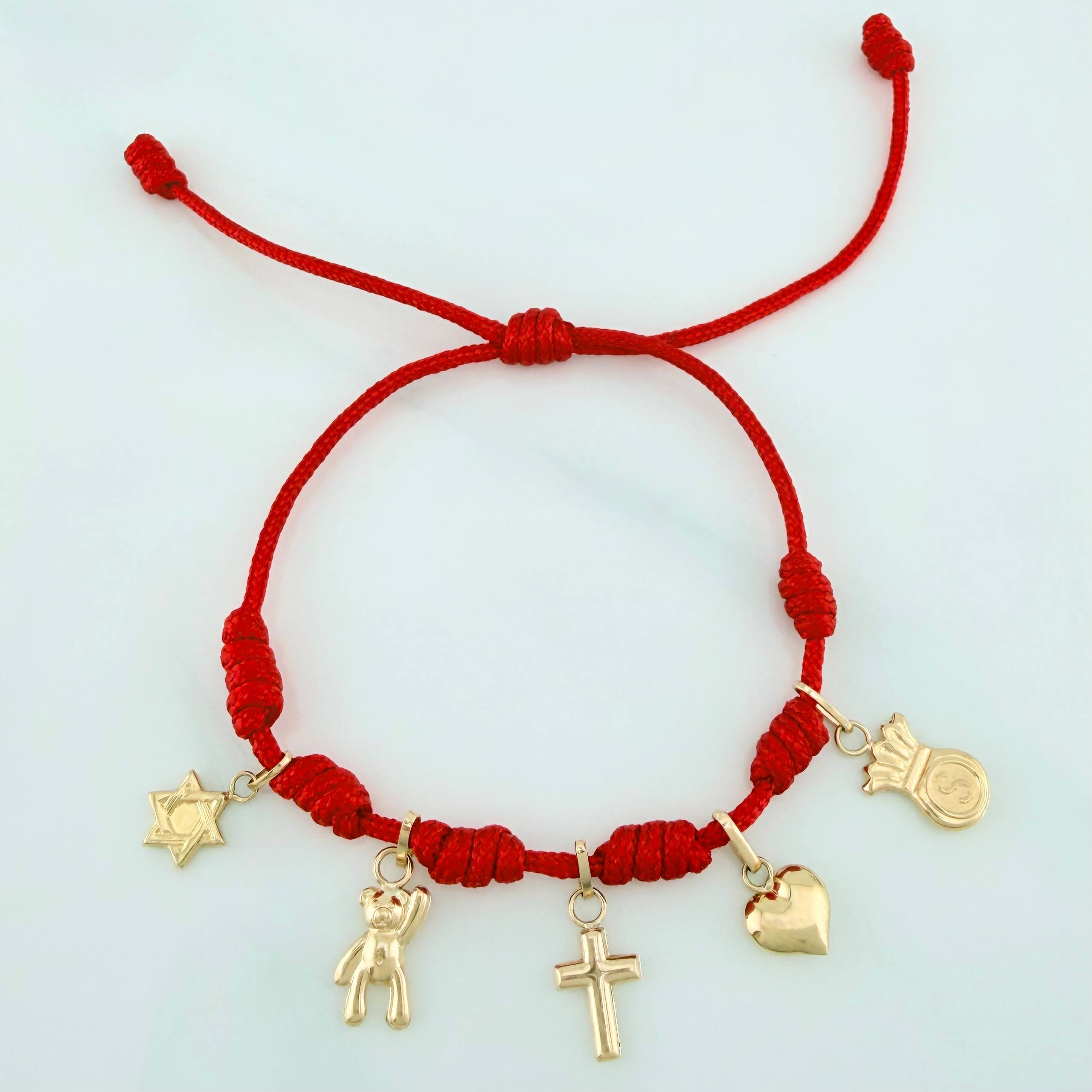 Pulsera Tejida Roja 1.5Cm 5 Und Oro Amarillo 18K