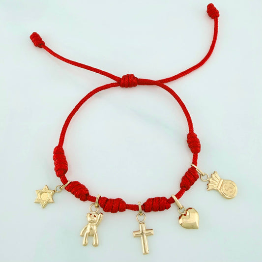 Pulsera Tejida Roja 1.5Cm 5 Und Oro Amarillo 18K