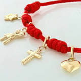 Pulsera Tejida Roja 1.5Cm 5 Und Oro Amarillo 18K