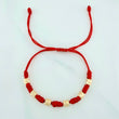 Pulsera Tejida Roja 7 Nudos 6 Cilindros Diamantado Oro Amarillo 18K