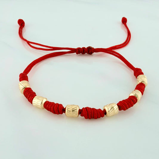 Red Woven Bracelet 7 Knots 5Mm 6 Units Yellow Gold 18K