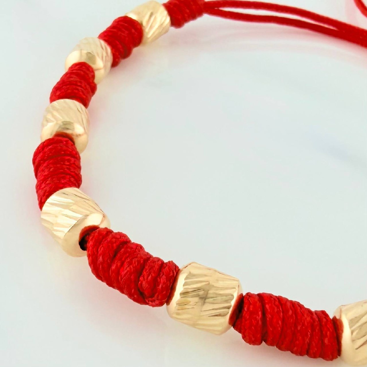 Pulsera Tejida Roja 7 Nudos 5Mm 6 Und Oro Amarillo 18K