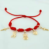 Pulsera Tejida Roja 1.5Cm 5 Und Oro Amarillo 18K
